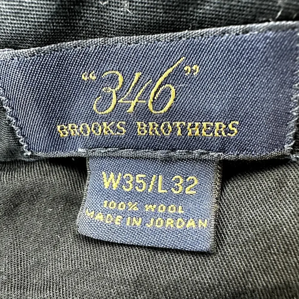 346 Brooks Brothers Wool Dress Pants Straight Trousers Flat Front Black 35x32